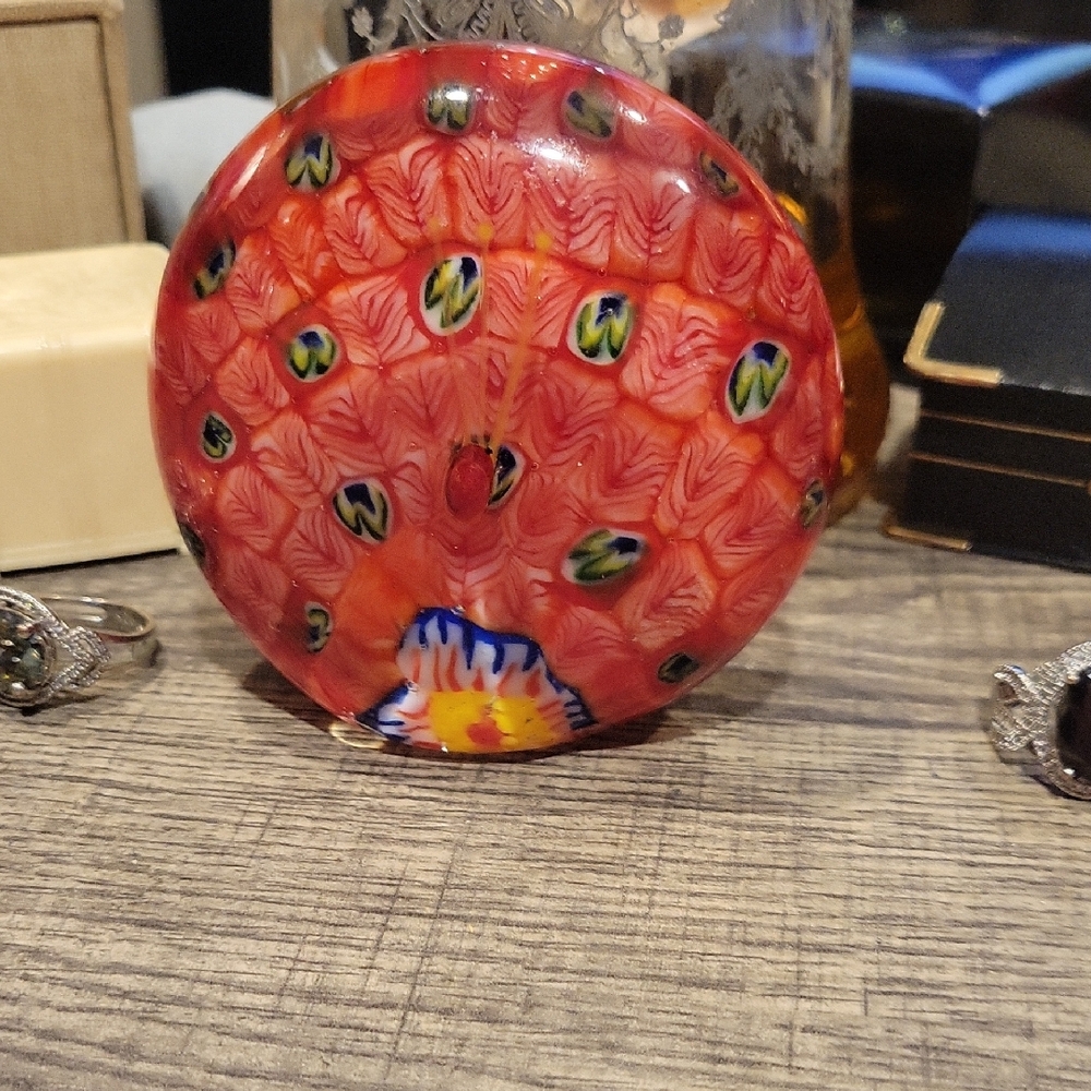 Peacock Paperweight Millefiore, Beautifuland EUC